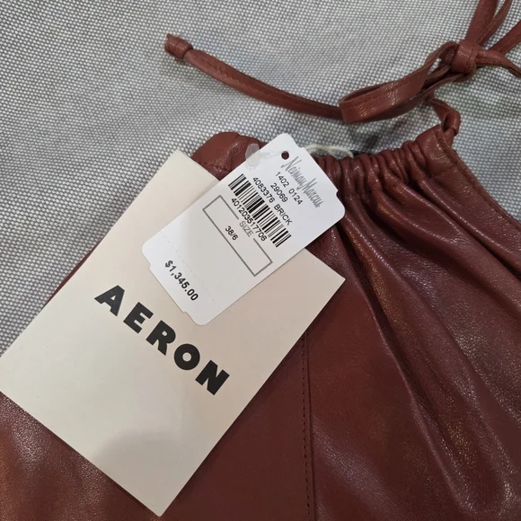 AERON NWT Genuine Leather Trapeze Long Sleeve VNeck Luxurious Dress 38 US 6 - Picture 11 of 15